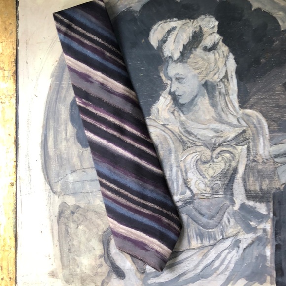 Stuart Ashley silk tie Grey, black, ivory, muted steel blue and plum, luxurious - Picture 1 of 15